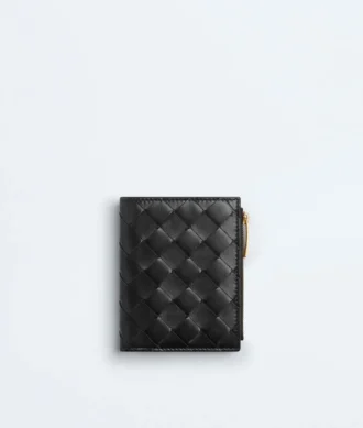 Petit portefeuille à deux volets en cuir Intrecciato