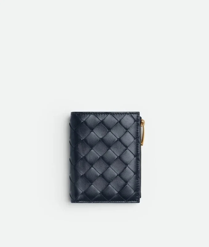 Petit portefeuille à deux volets en cuir Intrecciato