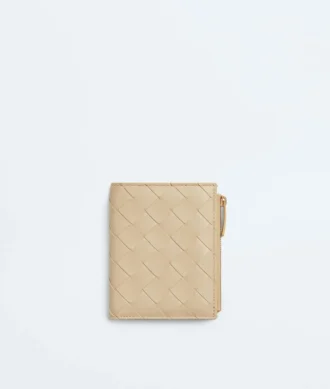 Petit portefeuille à deux volets en cuir Intrecciato