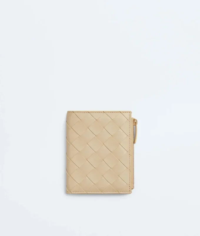 Petit portefeuille à deux volets en cuir Intrecciato