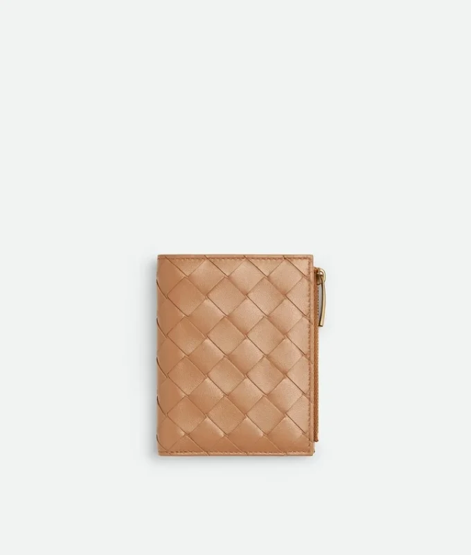 Petit portefeuille à deux volets en cuir Intrecciato