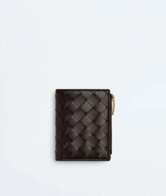 Petit portefeuille à deux volets en cuir Intrecciato