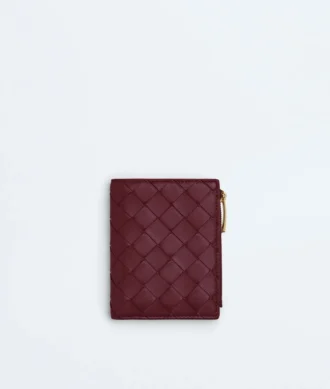 Petit portefeuille à deux volets en cuir Intrecciato