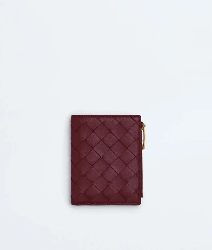 Petit portefeuille à deux volets en cuir Intrecciato