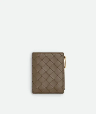 Petit portefeuille à deux volets en cuir Intrecciato