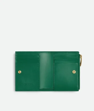 Petit portefeuille à deux volets en cuir Intrecciato