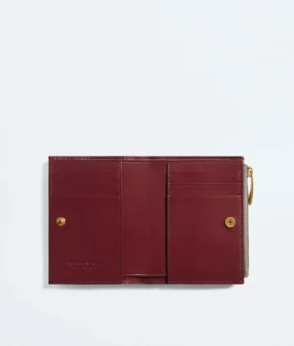 Petit portefeuille à deux volets en cuir Intrecciato