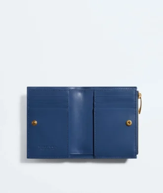 Petit portefeuille à deux volets en cuir Intrecciato