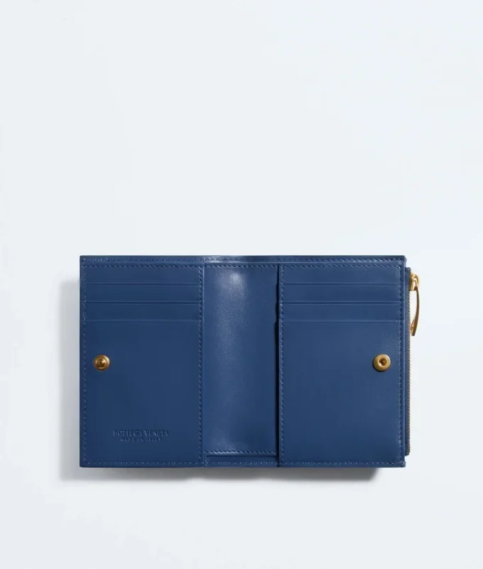 Petit portefeuille à deux volets en cuir Intrecciato