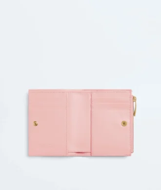 Petit portefeuille à deux volets en cuir Intrecciato