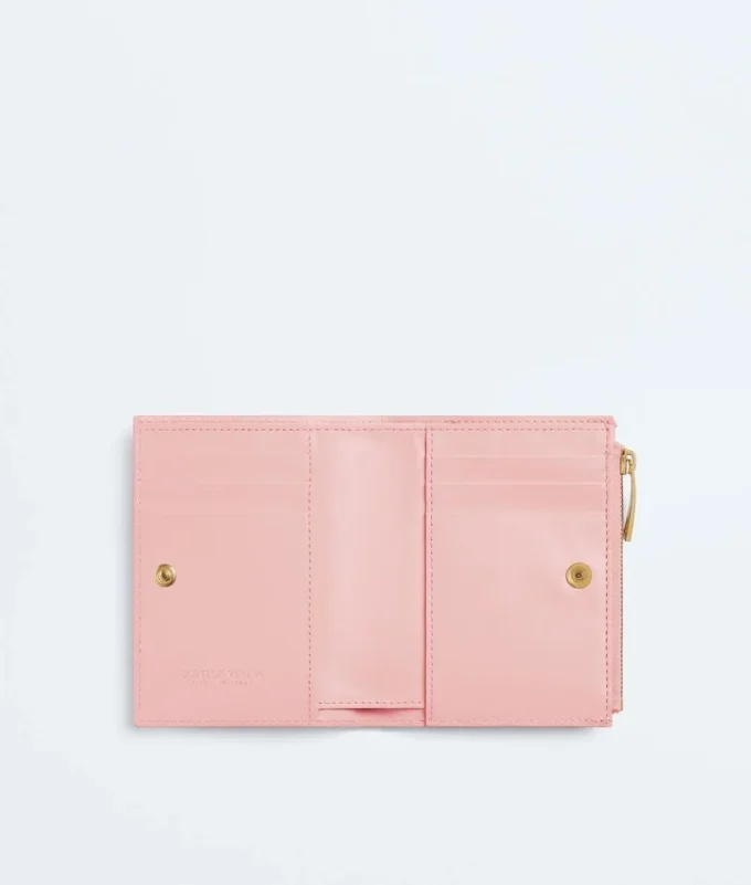 Petit portefeuille à deux volets en cuir Intrecciato