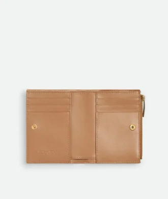 Petit portefeuille à deux volets en cuir Intrecciato