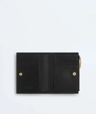 Petit portefeuille à deux volets en cuir Intrecciato