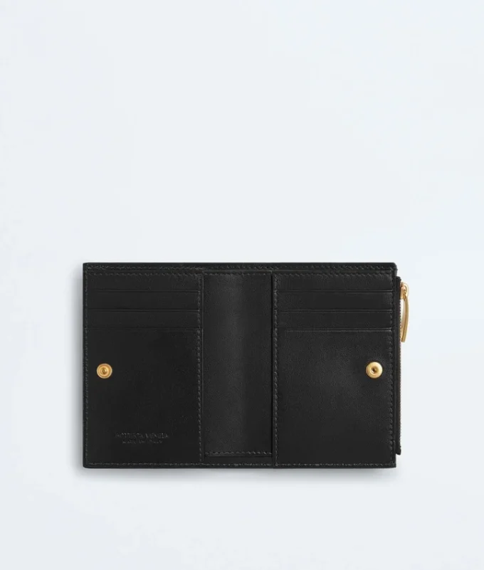 Petit portefeuille à deux volets en cuir Intrecciato