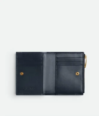 Petit portefeuille à deux volets en cuir Intrecciato