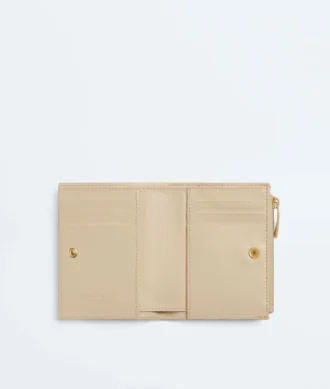 Petit portefeuille à deux volets en cuir Intrecciato