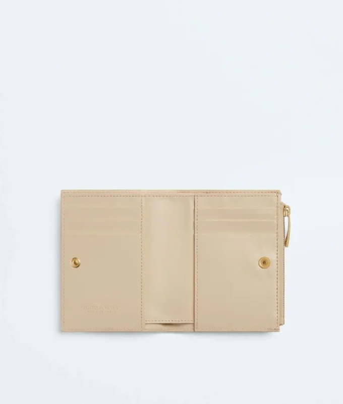 Petit portefeuille à deux volets en cuir Intrecciato