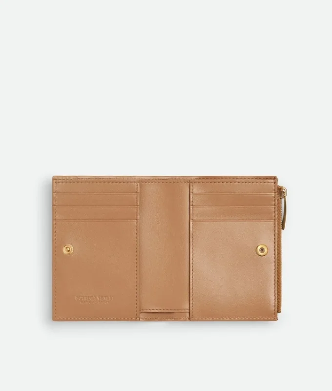 Petit portefeuille à deux volets en cuir Intrecciato
