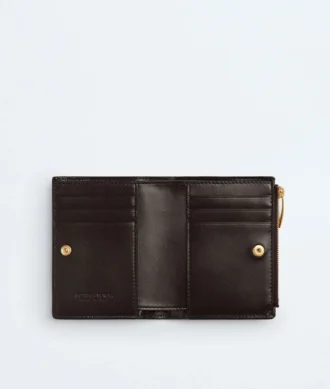 Petit portefeuille à deux volets en cuir Intrecciato