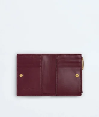 Petit portefeuille à deux volets en cuir Intrecciato