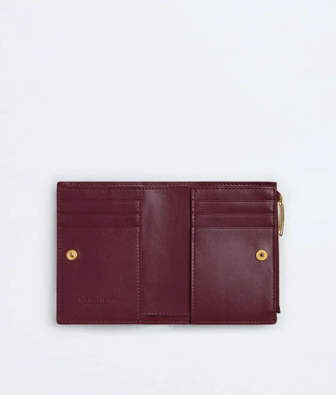 Petit portefeuille à deux volets en cuir Intrecciato