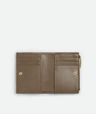Petit portefeuille à deux volets en cuir Intrecciato