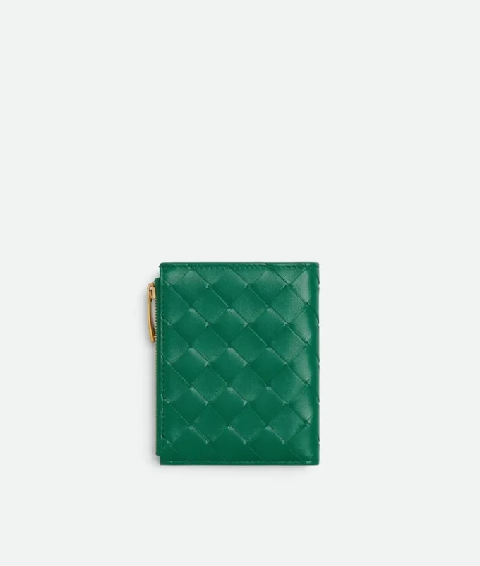 Petit portefeuille à deux volets en cuir Intrecciato