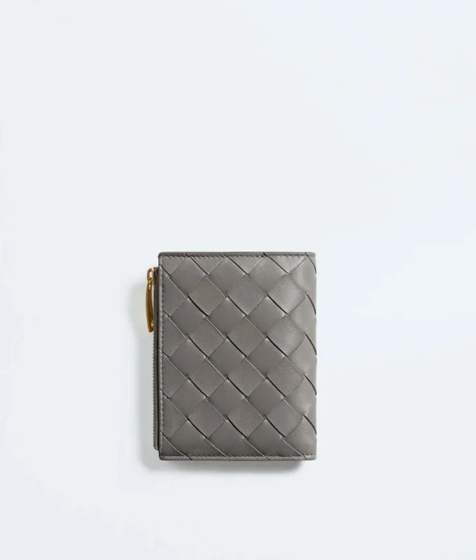 Petit portefeuille à deux volets en cuir Intrecciato