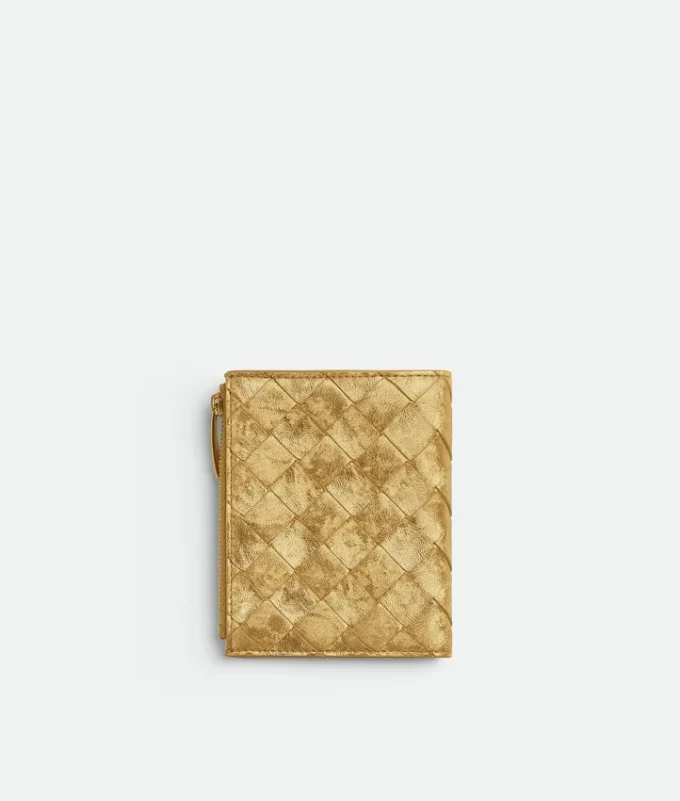 Petit portefeuille à deux volets en cuir Intrecciato Petit portefeuille à deux volets en cuir Intrecciato