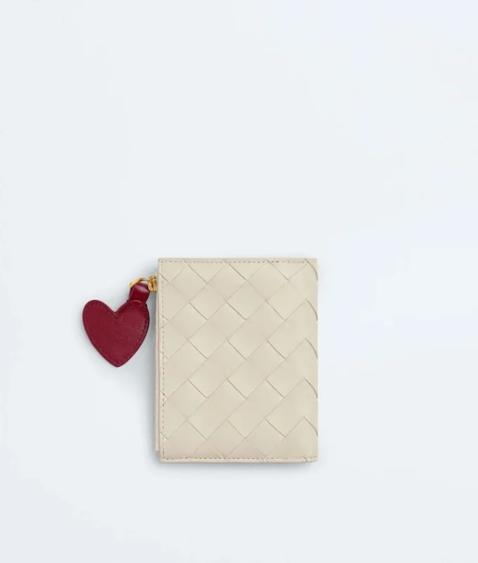 Petit portefeuille à deux volets en cuir Intrecciato