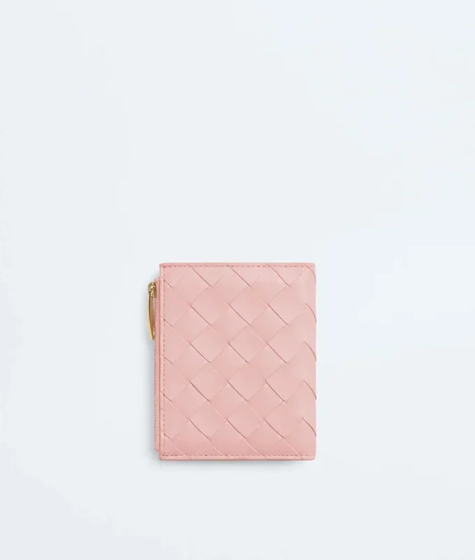 Petit portefeuille à deux volets en cuir Intrecciato