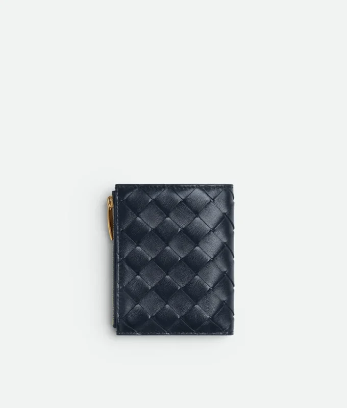 Petit portefeuille à deux volets en cuir Intrecciato