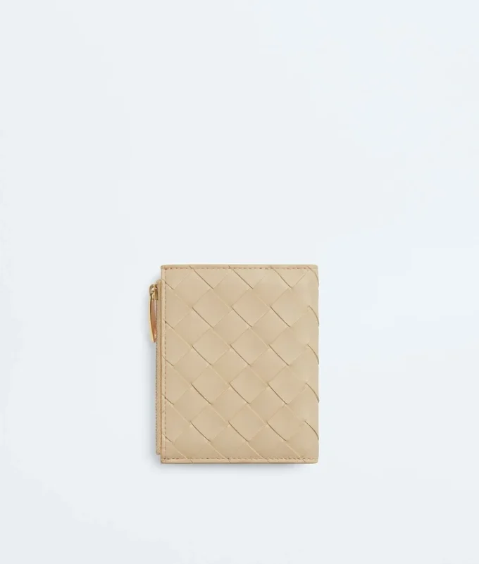 Petit portefeuille à deux volets en cuir Intrecciato