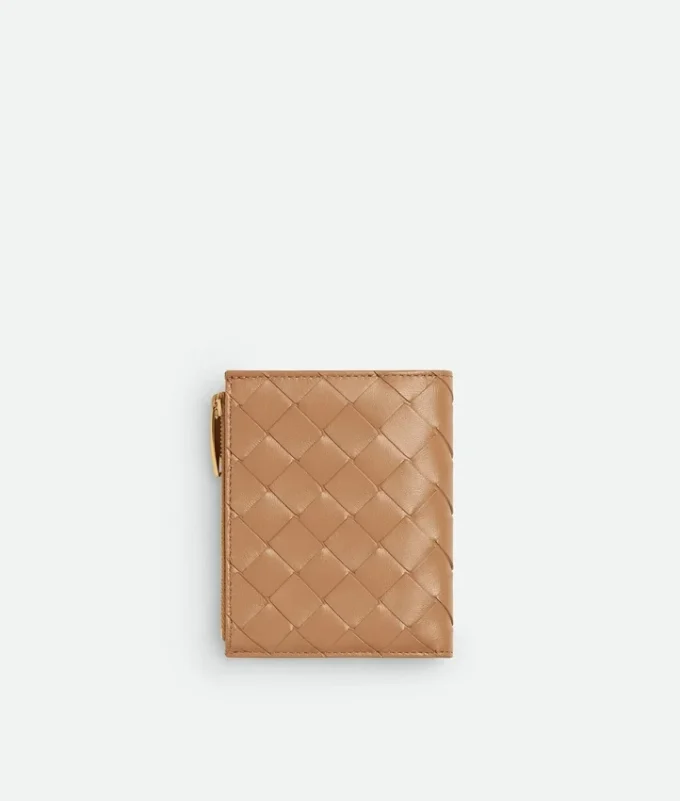 Petit portefeuille à deux volets en cuir Intrecciato