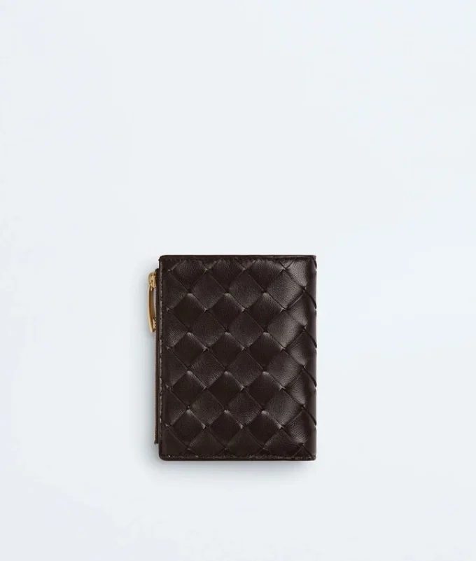 Petit portefeuille à deux volets en cuir Intrecciato