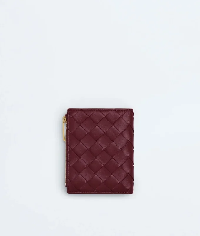 Petit portefeuille à deux volets en cuir Intrecciato