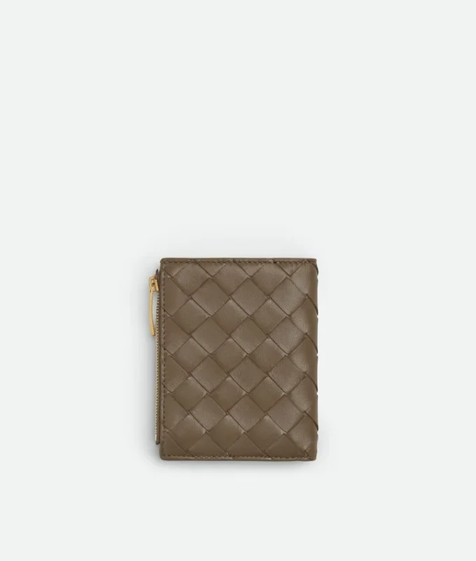 Petit portefeuille à deux volets en cuir Intrecciato