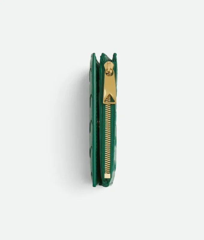 Petit portefeuille à deux volets en cuir Intrecciato