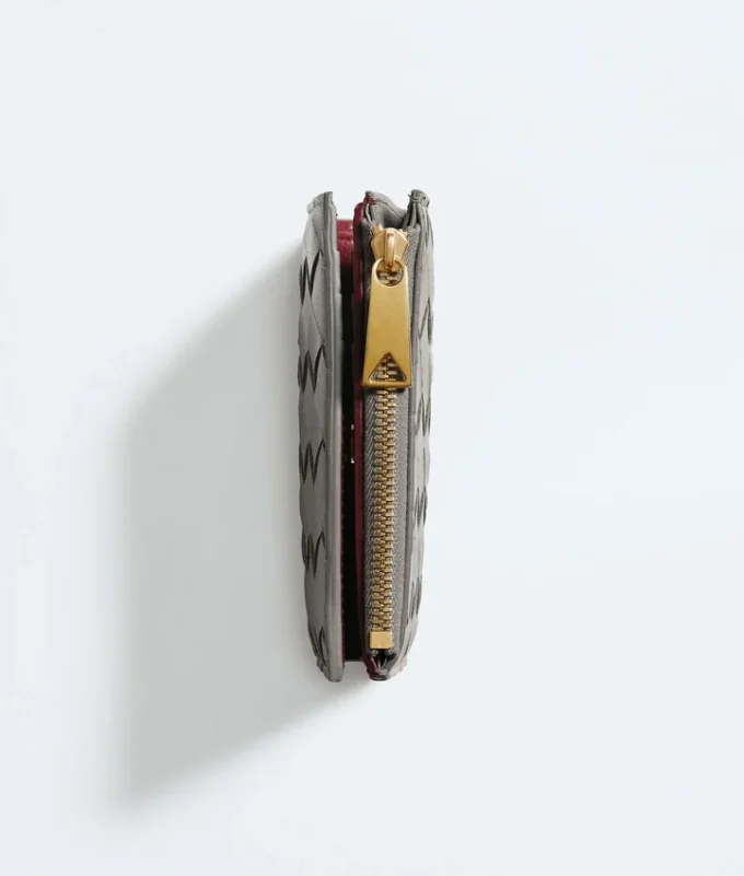 Petit portefeuille à deux volets en cuir Intrecciato