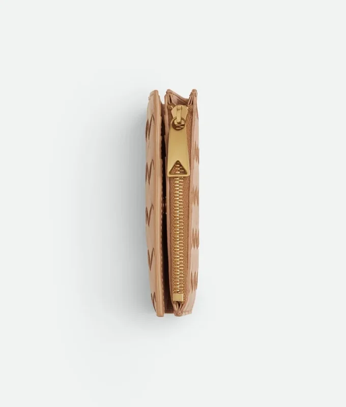 Petit portefeuille à deux volets en cuir Intrecciato