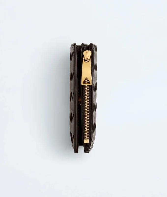 Petit portefeuille à deux volets en cuir Intrecciato