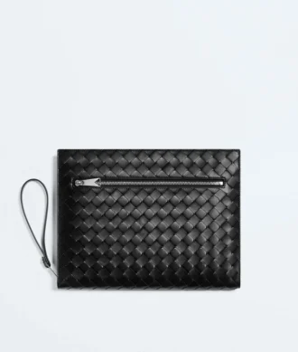 Porte-documents en cuir Intrecciato avec dragonne