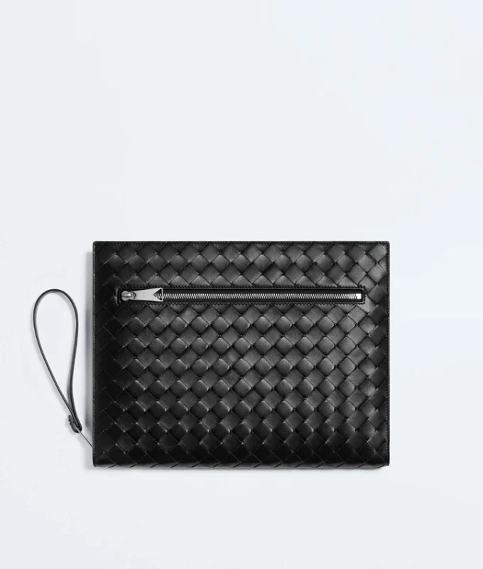 Porte-documents en cuir Intrecciato avec dragonne