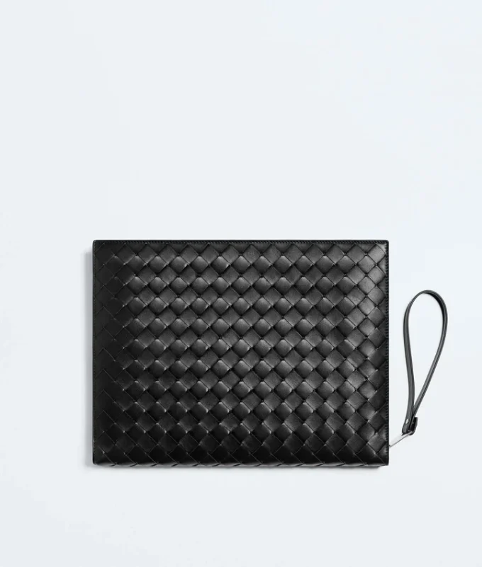 Porte-documents en cuir Intrecciato avec dragonne