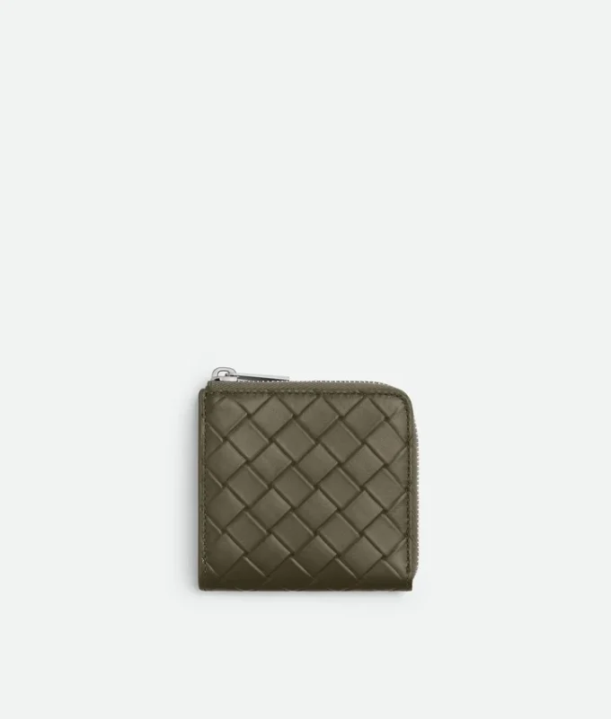Portefeuille carré à fermeture éclair avec motif Intrecciato estampé Portefeuille carré à fermeture éclair avec motif Intrecciato estampé