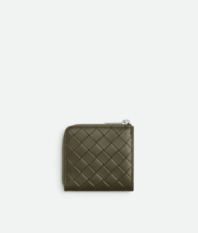 Portefeuille carré à fermeture éclair avec motif Intrecciato estampé Portefeuille carré à fermeture éclair avec motif Intrecciato estampé