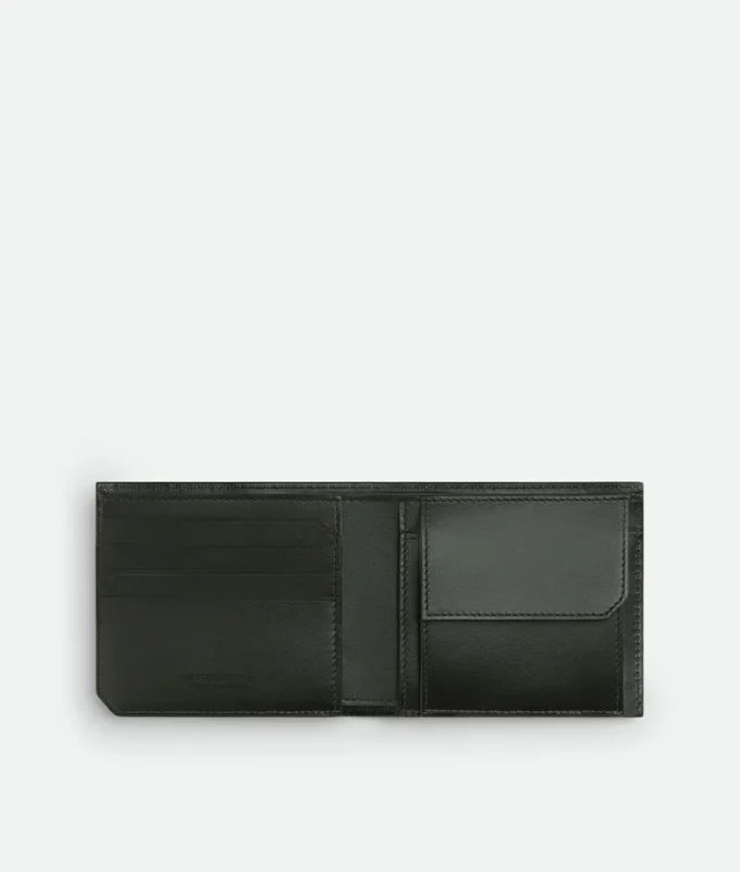 Portefeuille à deux volets en cuir de veau Intrecciato Piccolo avec porte-monnaie Portefeuille à deux volets en cuir de veau Intrecciato Piccolo avec porte-monnaie