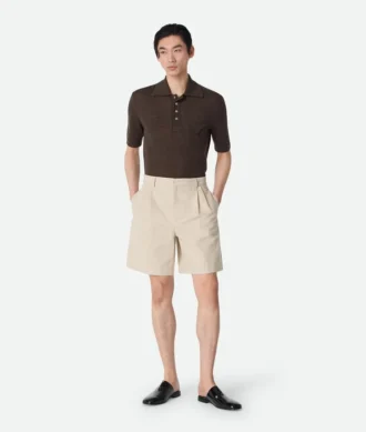 Short en sergé de coton et lin
