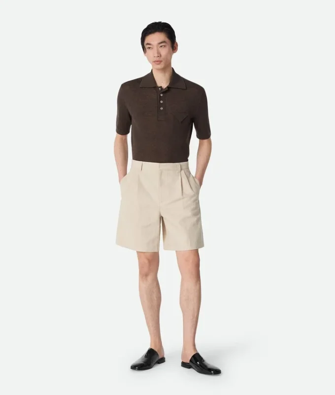 Short en sergé de coton et lin