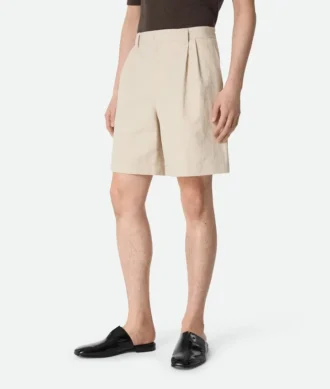 Short en sergé de coton et lin